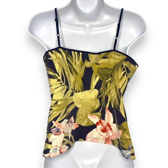 Caribbean Joe Tropical Floral Camisole Tank Top L/G Navy Multicolor - Picture 6 of 8